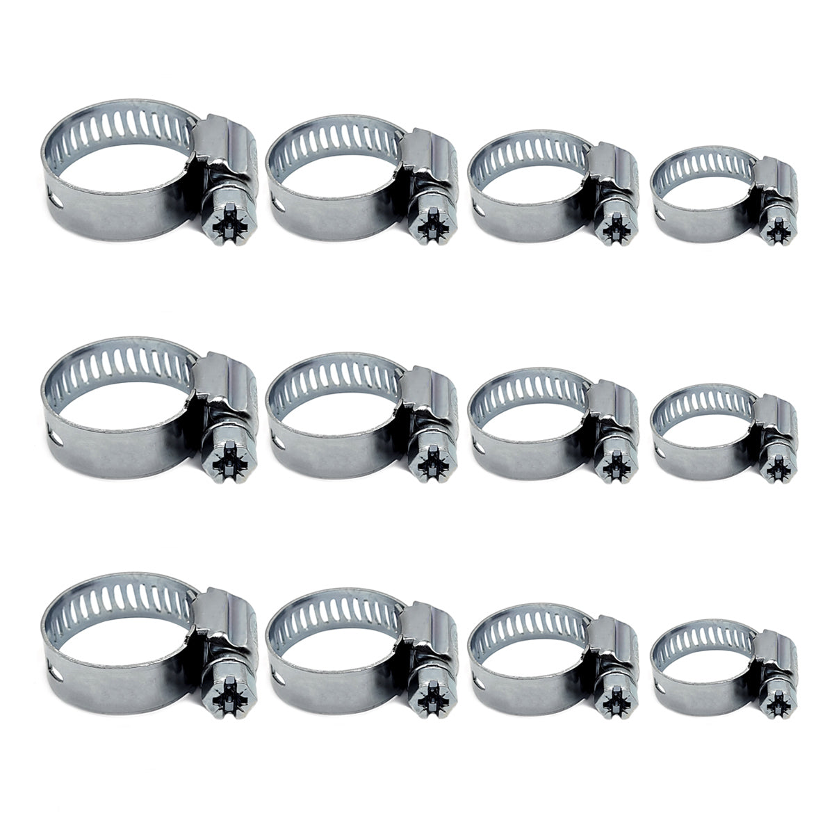 12 Pcs Hose Clips Adjustable 8-35mm Range Hose Clamps Stainless Steel Pipe Clips Assortment of 4 Sizes