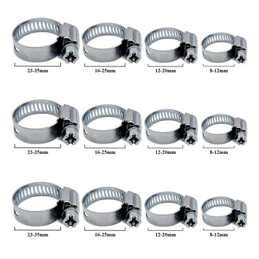 12 Pcs Hose Clips Adjustable 8-35mm Range Hose Clamps Stainless Steel Pipe Clips Assortment of 4 Sizes