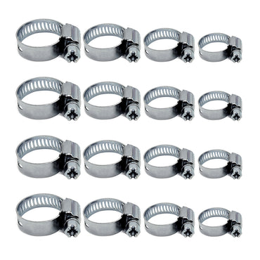 16 Pcs Hose Clips Adjustable 8-35mm Range Hose Clamps Stainless Steel Pipe Clips Assortment of 4 Sizes