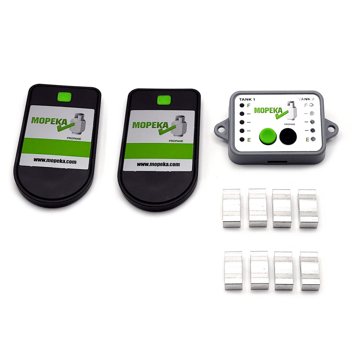 Two Mopeka Tank Fuel Level Indicator Set with Bluetooth Receiver LP Sensor to Measure Propane Levels