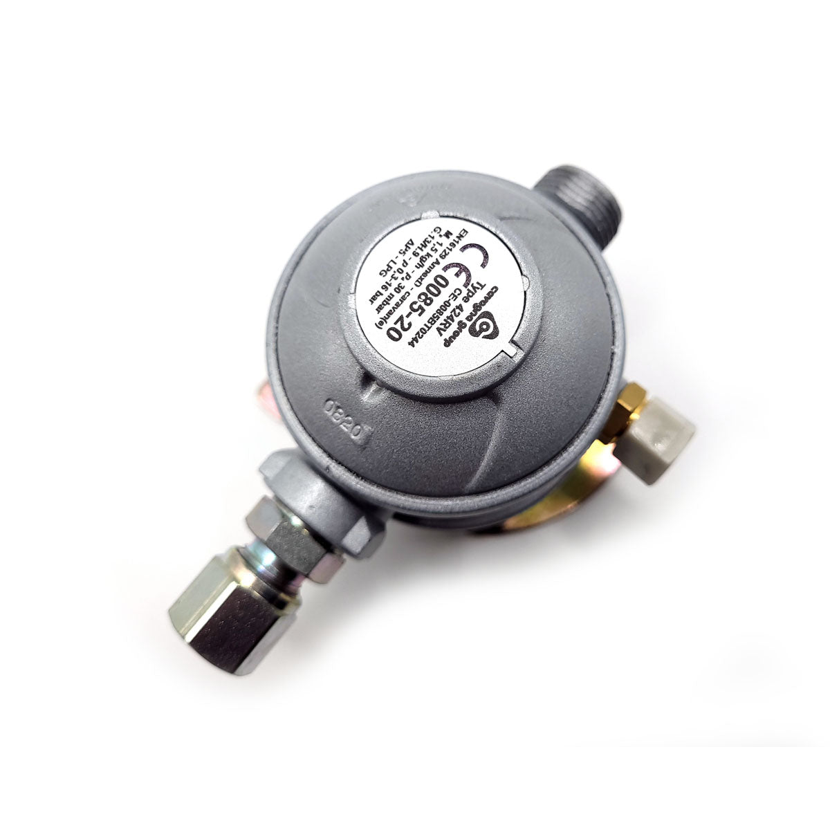 LPG Caravan Motorhome Gas Regulator Bulkhead 30mbar with 8mm Outlet 90 Degrees